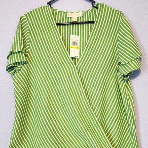 Michael Kors Striped Surplice Wrap Blouse